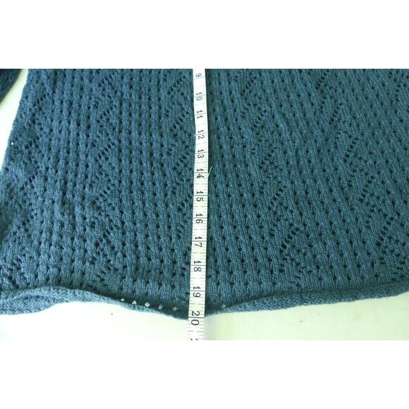 INC International Women's XL Eyelet Sweater Off Shoulder Blue Y2K Knit Puff Slv - Picture 5 of 7